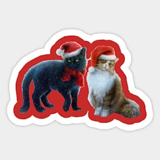 Two Cats in Santa Hats Sticker